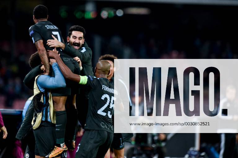 Raheem Sterling of Manchester City celebrates scoring fourth goal during the UEFA Champions League group F match between Napoli and Manchester City at Stadio San Paolo Naples Italy on 1 November 2017 Photo by Giuseppe Maffia xGiuseppexMaffiax AFP7x xNapolixvxManchesterxCity,xItaly,1thx2017x