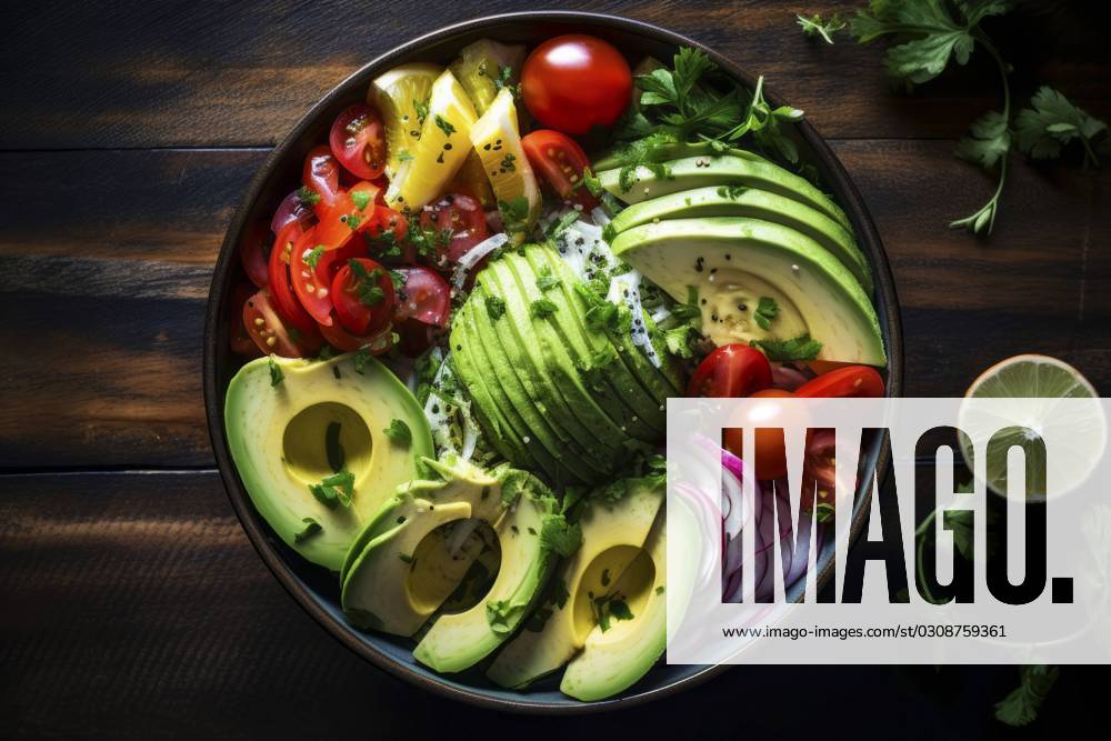 Top view of a fresh and colorful salad bowl, highlighting a mix of wholesome ingredients. Vibrant Healthy Salad Bowl