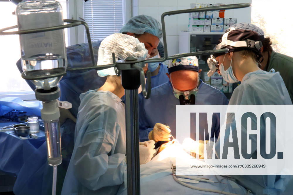 KYIV, UKRAINE - OCTOBER 18, 2023 - Plastic surgeons from the USA carry out one of the free surgeries for Ukrainian military personnel who have complex maxillofacial injuries, Kyiv, capital of Ukraine. American plastic surgeons operate Ukrainian soldiers in Kyiv