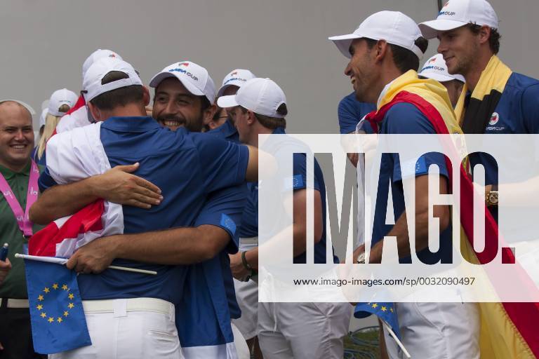 Kuala Lumpur, Kuala Lumpur, Malaysia - Alex Levy is seen hug his teammate and the others is seen having a great moment when they has win the EurAsia Cup 2018...EurAsia Cup is a biennial men professional team golf tournament between Europe and Asia presented by DRB-HICOM. It is held on 12th 14th January 2018 at Glenmarie Golf & Country Club. Team Asia will be lead by Arjun Atwal (India) as a captain for the team and the vice captain Zhang Lainwei (China) while for the team Europe Thomas Bjorn (Denmark) will be the captain. The Team Europe has win the EurAsia Cup for this year. Malaysia: EurAsia golf tournament Winning ceremony - ZUMAs197 81558896st