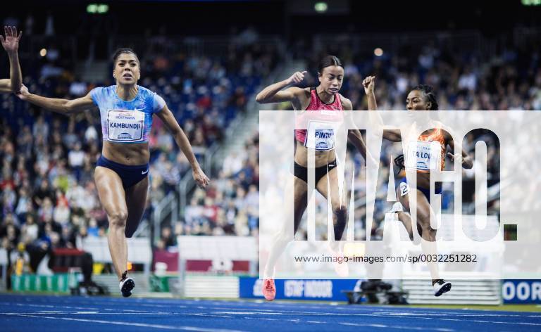 - SPORT Berlin, Germany, 26.01.2018: 60m Frauen Finale, Mujinga Kambundji, Tatjana Pinto und Marie-Josee Ta Lou beim Zieleinlauf beim Leichtathletik Hallenmeeting ISTAF indoor 2018 in der Mercedes-Benz-Arena.