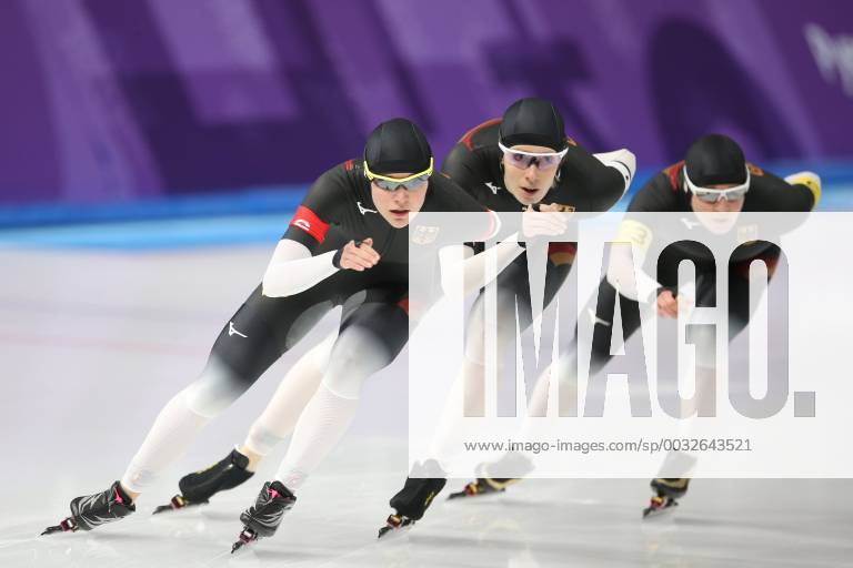 Germany (no order:) Roxanne Dufter, Gabriele Hirschbichler and Claudia Pechstein during ladies Speed skating Eisschnelllauf team pursuit m at 2018 Olympic Games Olympische Spiele Olympia OS in Pyeongchang; 21 02 2018 -