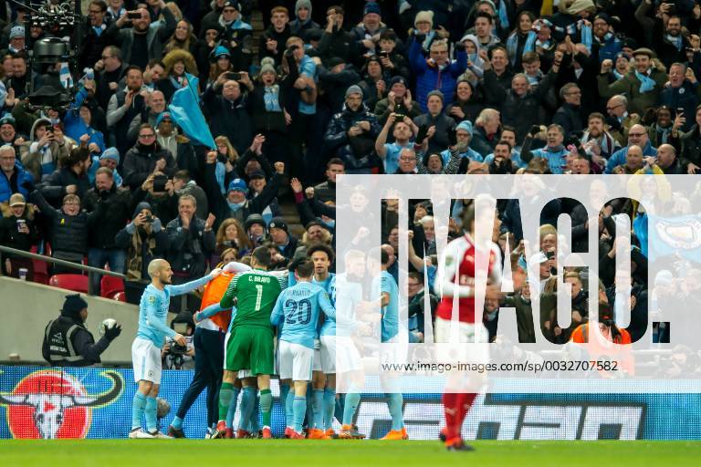 Vincent Kompany of Manchester City celebrates scoring his goal during the EFL Carabao Cup Final match between Arsenal and Manchester City at Wembley Stadium, London, England on 25 February 2018.