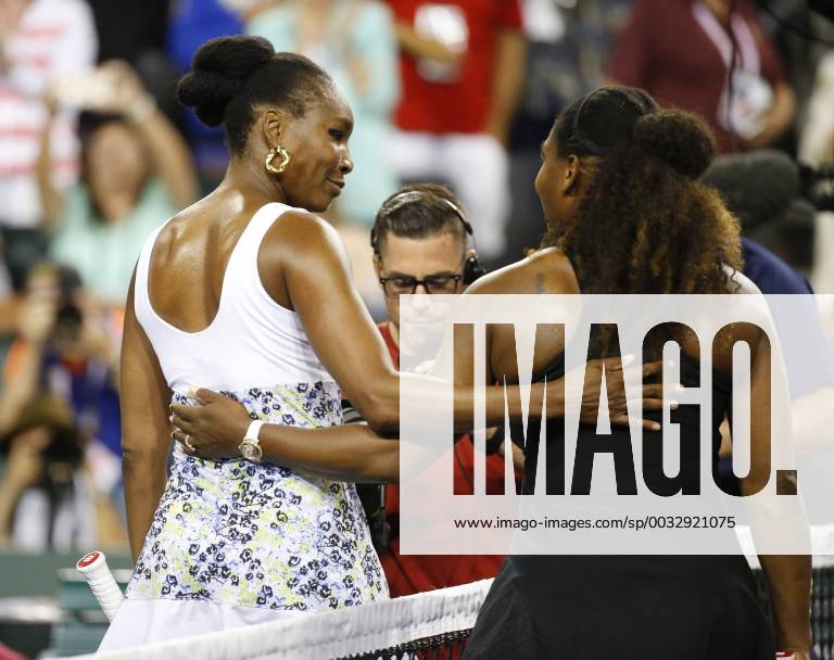 - SPORT March 12, 2018 Venus Williams is congratulated by Serena Williams after their match during the BNP Paribas Open at the Indian Wells Tennis Garden in Indian Wells, CA. CSM TENNIS 2018: BNP Paribas Open MAR 12 - ZUMAc04_ 20180312_zaf_c04_180