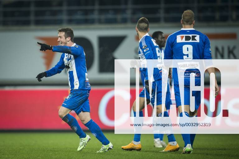 - GENT, BELGIUM: Gent s Brecht Dejaegere (L) celebrates after scoring during a soccer game between KAA Gent and Sporting Lokeren, the return match in the 1 4th final of the Cofidis Cup, Wednesday 21 January 2015 in Gent. JASPERxJACOBS x71517920x