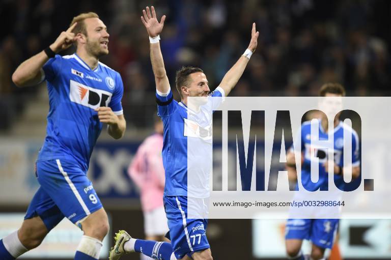 - GENT, BELGIUM: Gent s Laurent Depoitre celebrates after scoring the 1-0 goal during the Jupiler Pro League match between KAA Gent and RSC Anderlecht, Thursday 30 April 2015 in Gent, on the fifth day of the Play-off 1. JOHNxTHYS x80475216x