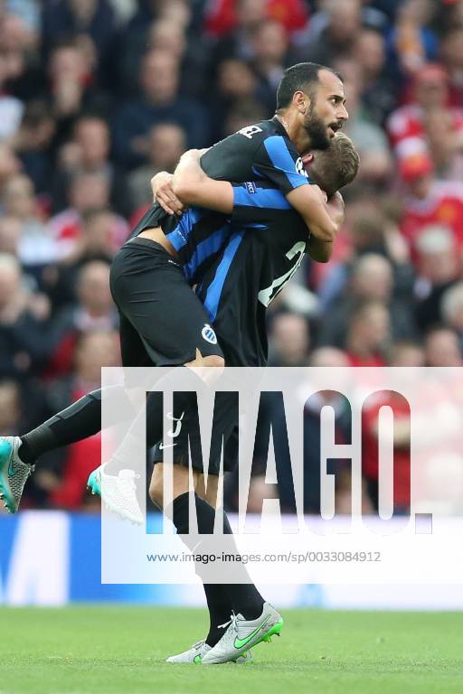 - MANCHESTER, UNITED KINGDOM: Club s Laurens De Bock and Club s Victor Vazquez Solsona celebrate after a goal during a soccer game between British club Manchester United ManU FC and Belgian team Club Brugge KV in Manchester, United Kingdom, Tuesday 18 August 2015, the first leg of the play-offs for the UEFA Champions League competition. BRUNOxFAHY x84377863x