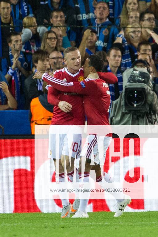 - BRUGGE, BELGIUM: Manchester s Wayne Rooney (L) celebrates with his teammates after scoring during a soccer game between Belgian first league team Club Brugge KV and British club Manchester United ManU FC in Brugge, Wednesday 26 August 2015, the return game of the play-offs of the UEFA Champions League competition. Manchester United won the first leg 3-1. KURTxDESPLENTER x84638019x