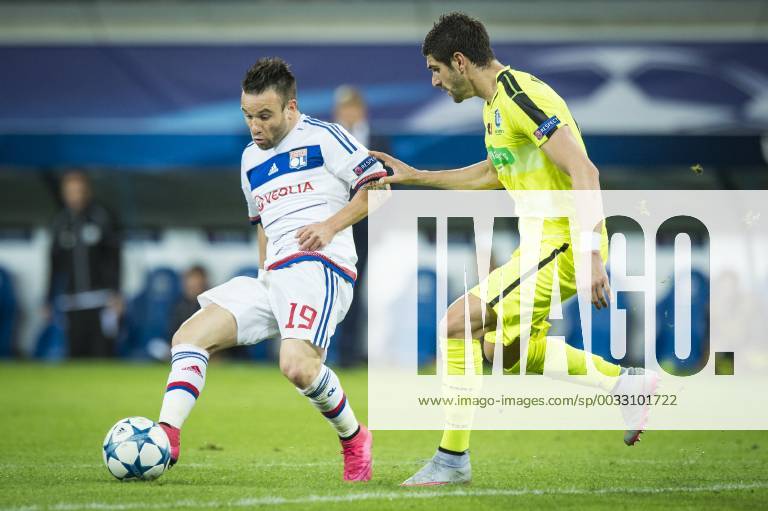 - GENT, BELGIUM: Lyon s Mathieu Valbuena and Gent s Stefan Mitrovic fight for the ball during the first game in the group stage of the Uefa Champions League competition, in group H, between Belgian first league soccer team KAA Gent and Olympique Lyon, in Gent, Wednesday 16 September 2015. JASPERxJACOBS x85281389x