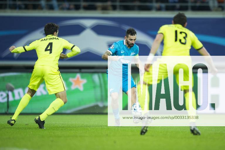 - GENT, BELGIUM: Gent s Rafinha Rafael Scapini de Almeida, Zenit s Miguel Danny and Gent s Stefan Mitrovic fight for the ball during a soccer game between Belgian team KAA Gent and Russian club FC Zenit Saint Petersburg, Wednesday 09 December 2015, in Gent, the sixth and last day of the group stage the UEFA Champions League competition, in group H. JASPERxJACOBS x88058851x