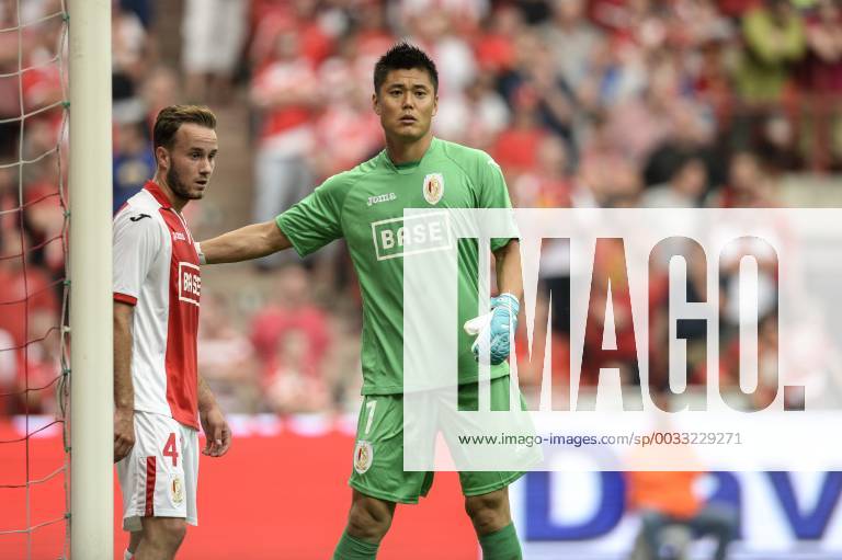 - LIEGE, BELGIUM: Standard d Francois Marquet and Standard s goalkeeper Eiji Kawashima pictured during the Jupiler Pro League match between Standard de Liege and RSC Charleroi, in Liege, Friday 25 July 2014, on day 1 of the Belgian soccer championship. JASPERxJACOBS x60582799x
