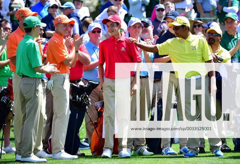 Brendan Valdes is congratulated after winning the boys 14-15 age group during the Drive Chip & Putt National Finals at Augusta National Golf Club during Masters week on April 1, 2018 in Augusta, Georgia. AUG20180401320 KEVINxDIETSCH