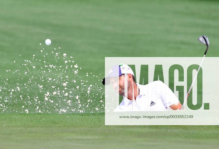 Sergio Garcia hits out of a bunker during a practice round before the start of the Masters at Augusta National Golf Club, on April 2, 2018 in Augusta, Georgia. AUG20180402336 KEVINxDIETSCH