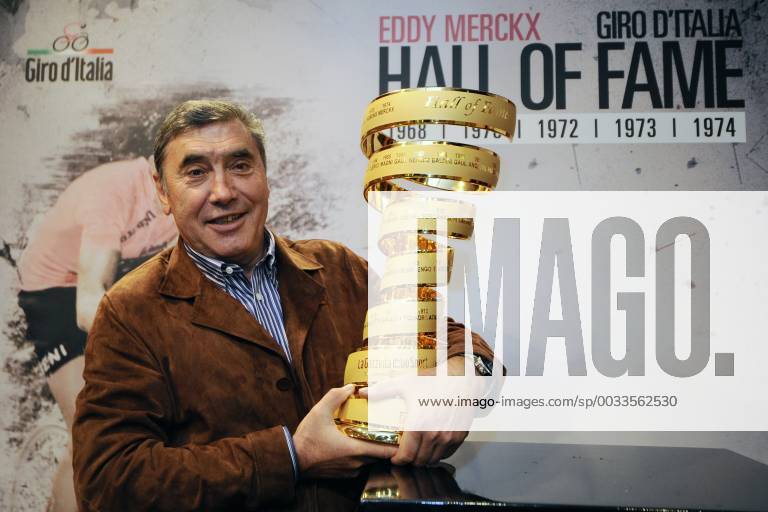 - MILAN, ITALY: Former Belgian cyclist Eddy Merckx pictured at the induction of Belgian Eddy Merckx into the Giro D Italia Hall Of Fame , Thursday 15 March 2012 in Milan, Italy. Baron Merckx won the Giro a shared record of five times: in 1968, 1970, 1972, 1973 and 1974. Merckx holds the record for wins in the Milan San Remo one day cycling race with seven wins. DIRKxWAEM x33907943x