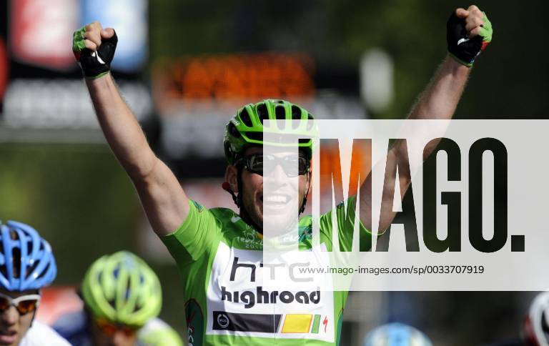 - PARIS, FRANCE: Holder of the green jersey of leader in the sprint ranking British Mark Cavendish of Team HTC - High Road celebrates as he crosses the finish line after the twenty first and final stage of the Tour de France cycling race, from Creteil to Paris (95km), in France, Sunday 24 July 2011. The 98th Tour de France ends on the Champs-Elysees in Paris today. ERICxLALMAND x28358907x