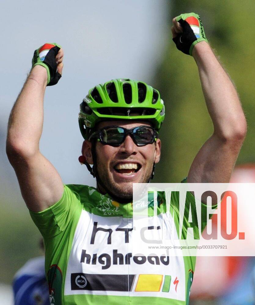 - PARIS, FRANCE: Holder of the green jersey of leader in the sprint ranking British Mark Cavendish of Team HTC - High Road celebrates as he crosses the finish line after the twenty first and final stage of the Tour de France cycling race, from Creteil to Paris (95km), in France, Sunday 24 July 2011. The 98th Tour de France ends on the Champs-Elysees in Paris today. ERICxLALMAND x28358921x