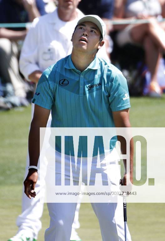 Golf: Matsuyama at Masters Hideki Matsuyama of Japan reacts after missing a bogey putt on the 14th hole during the first round of the Masters in Augusta, Georgia, on April 5, 2018.