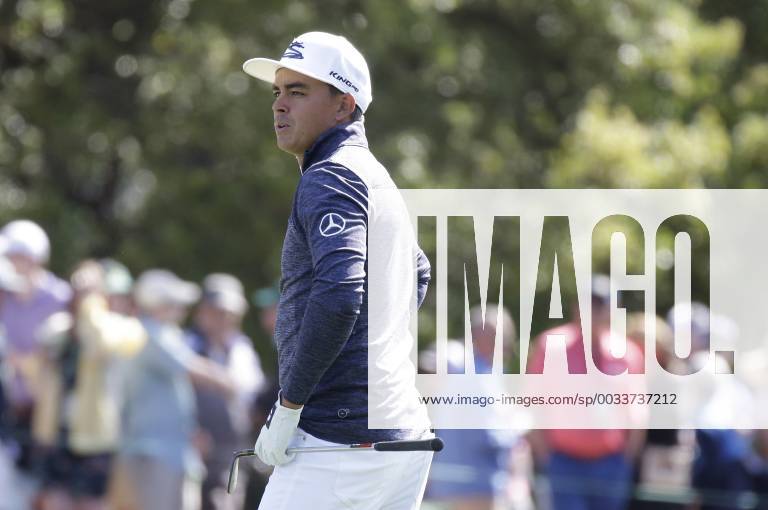 Rickie Fowler stands in the fairway on the 1st hole in the 2nd round of the 2018 Masters Tournament at the Augusta National Golf Club in Augusta, Georgia, on April 6, 2018. AUG20180406105 JOHNxANGELILLO