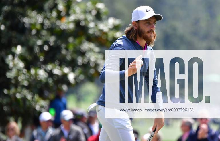 Tommy Fleetwood of England reacts after making a putt for par on the 1st hole in the final round of the 2018 Masters Tournament at the Augusta National Golf Club in Augusta, Georgia, on April 8, 2018. AUG20180408109 KEVINxDIETSCH