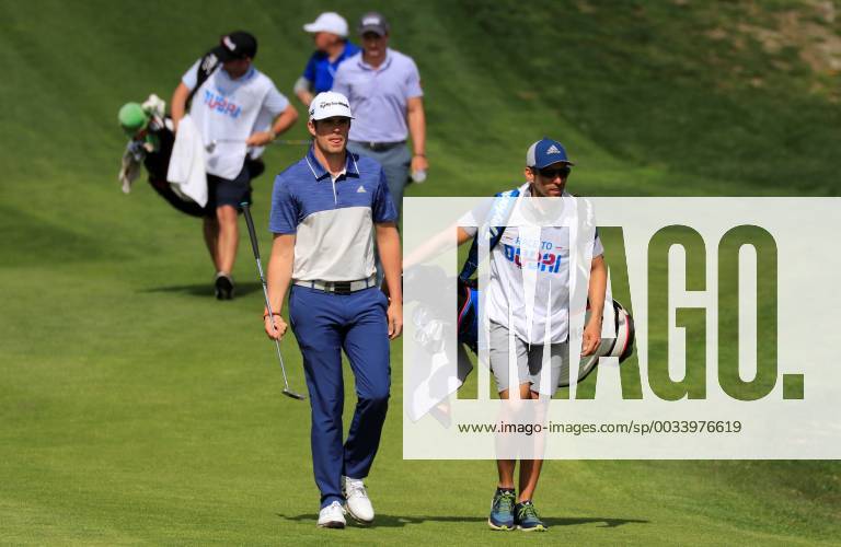 Nacho Elvira of Spain (L) walks on the course during the third day of Madrid Open golf tournament at the National Golf Course in Madrid, Spain, 14 April 2018. The Madrid Open runs from 12 to 15 April. Madrid Golf Open 2018 !ACHTUNG: NUR REDAKTIONELLE NUTZUNG!