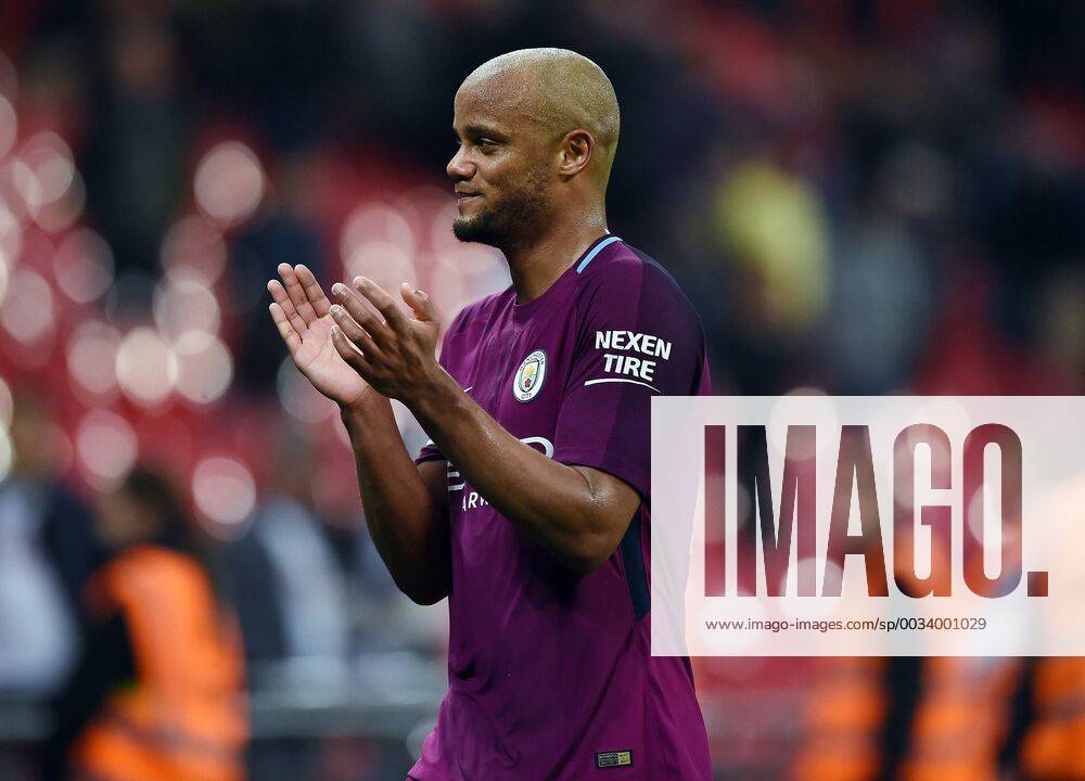 Vincent Kompany of Manchester City celebrates at the end of the premier league match at the Wembley Stadium, London. Picture date 14th April 2018. Picture credit should read: Robin Parker Sportimage . HIP_1516