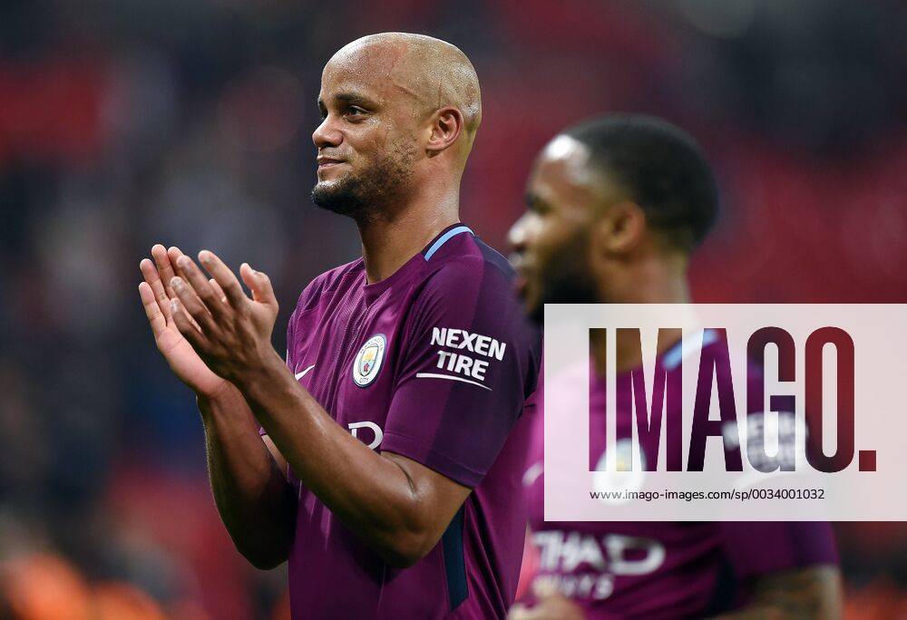 Vincent Kompany of Manchester City celebrates at the end of the premier league match at the Wembley Stadium, London. Picture date 14th April 2018. Picture credit should read: Robin Parker Sportimage . HIP_1562