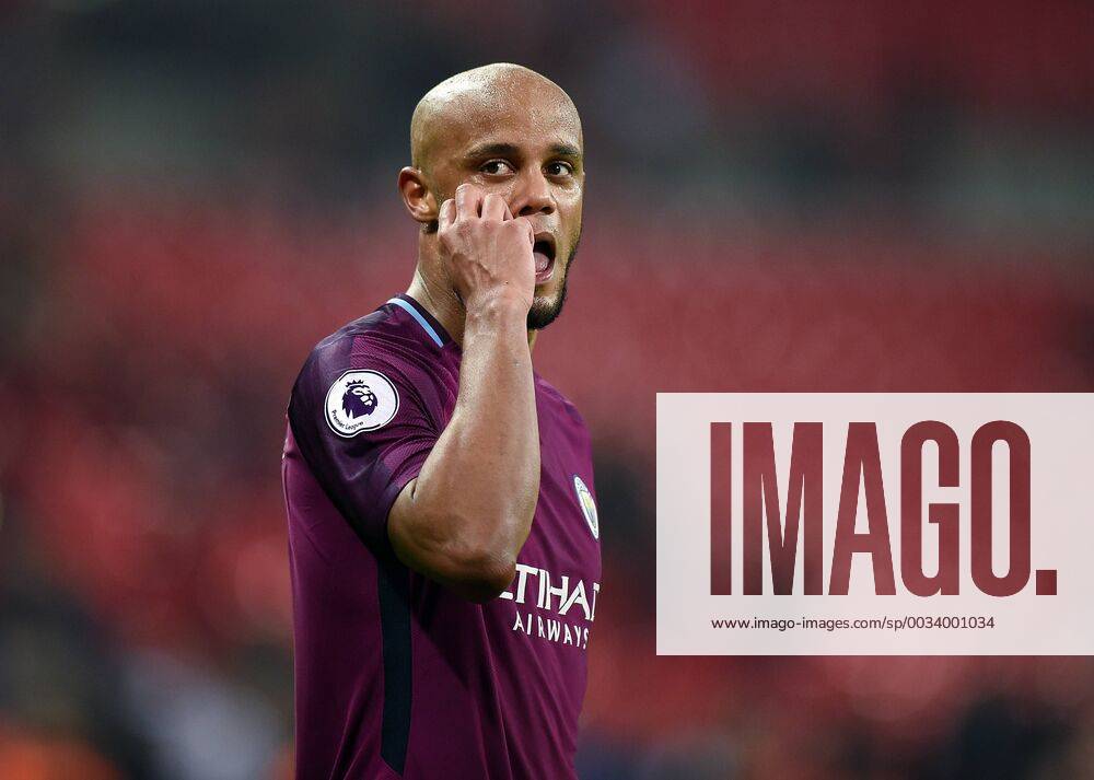 Vincent Kompany of Manchester City celebrates at the end of the premier league match at the Wembley Stadium, London. Picture date 14th April 2018. Picture credit should read: Robin Parker Sportimage . HIP_1579
