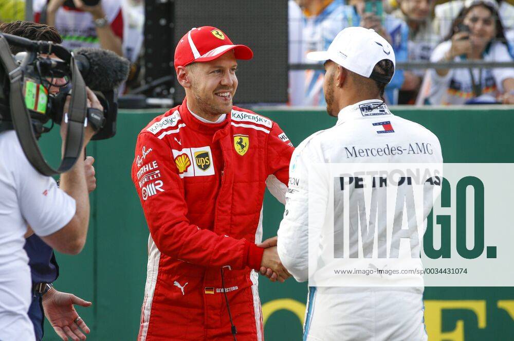 Motorsports: World Championship WM Weltmeisterschaft 2018; Grand Prix Azerbaijan, Grand Prix of Europe, Formula 1 2018 Azerbaijan Grand Prix, Schaking Hands , 5 Sebastian Vettel (GER, Scuderia Ferrari) 44 Lewis Hamilton (GBR, Mercedes AMG Petronas F1 Team), Baku Azerbaijan
