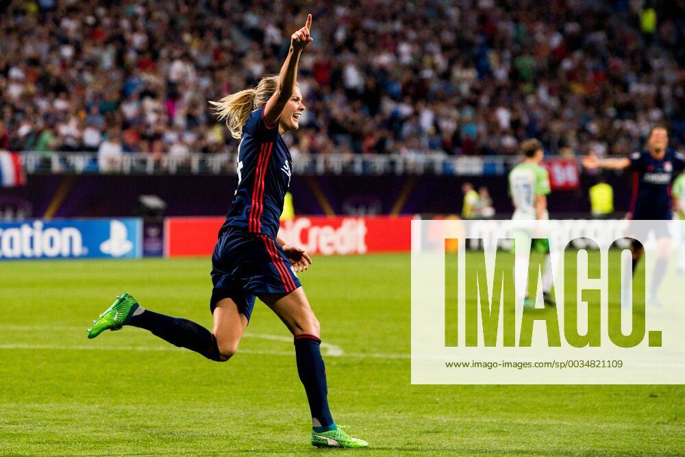 Ada Hegerberg of Lyon celebrates after 3-1 during the UEFA Women s Champions League final between VfL Wolfsburg and Olympique Lyonnais on May 24, 2018 in Kyiv. Photo: Vegard Wivestad Grott BILDBYRAN kod VG 170174