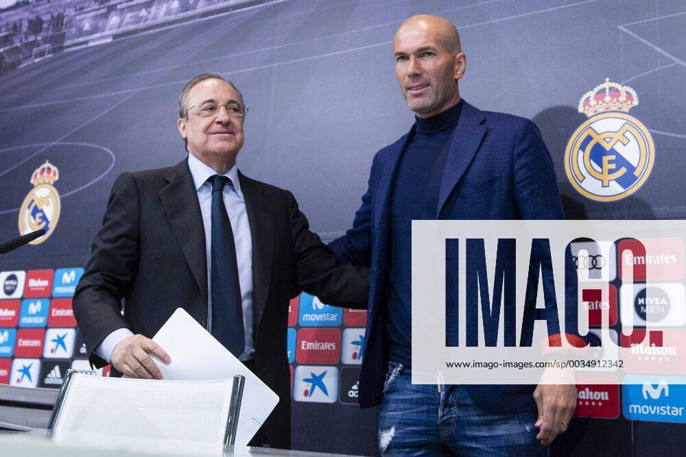 - SPORT Real Madrid president Florentino Perez and coach Zinedine Zidane during press conference PK Pressekonferenz to announce he leave the Real Madrid in Madrid, Spain. May 31, 2018. (20180531023)