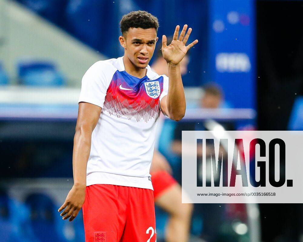 England v Tunisia 2018 FIFA World Cup WM Weltmeisterschaft Fussball Trent Alexander-Arnold England swats flies away (which have become an infestation locally)while warming up before the 2018 FIFA World Cup match at Volgograd Arena, Volgograd Content Not Available For UK Newspapers