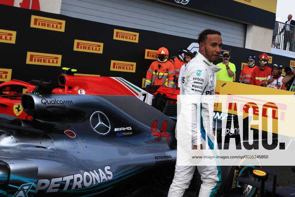 24th June 2018, Circuit Paul Ricard, Le Castellet, France; French Formula One Grand Prix, race day; Mercedes AMG Petronas Motorsport, Lewis Hamilton leaps from his car in parc ferme and takes the win ActionPlus12040379 Octane