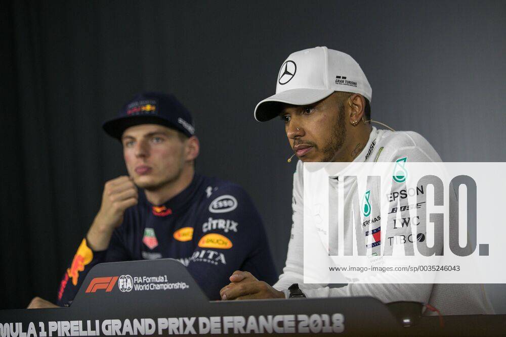 Vl. Max Verstappen (Red Bull Racing) und Lewis Hamilton (Mercedes AMG Petronas Formula One Team) Grosser Preis von Frankreich 2018, Rennen, Motorsport, Formel 1, 24.06.2018 Le Castellet