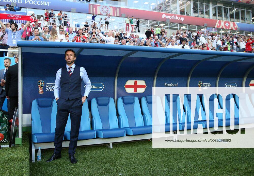 England s Gareth Southgate looks on during the FIFA World Cup WM Weltmeisterschaft Fussball 2018 Group G match at the Kaliningrad Stadium, Kaliningrad. Picture date 28th June 2018. Picture credit should read: David Klein Sportimage .