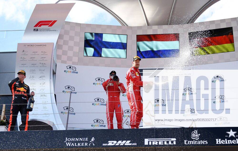 Sebastian Vettel (Scuderia Ferrari) bei der Champagnerdusche, Formel 1 Grosser Preis von Oesterreich, Red Bull Ring, 01.07.2018.2018, Formel 1 Grosser Preis von Oesterreich, Red Bull Ring, 01.07.2018 Spielberg