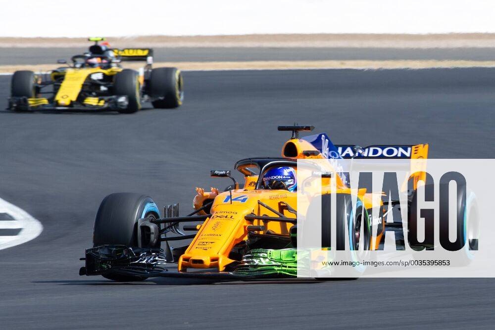 6th July 2018, Silverstone Circuit, Silverstone, England; British Formula One Grand Prix, Friday free practice; Fernando Alonso with aero paint on the front wing of his McLaren F1 Team McLaren Renault MCL33 ActionPlus12044445 TimxWilliams