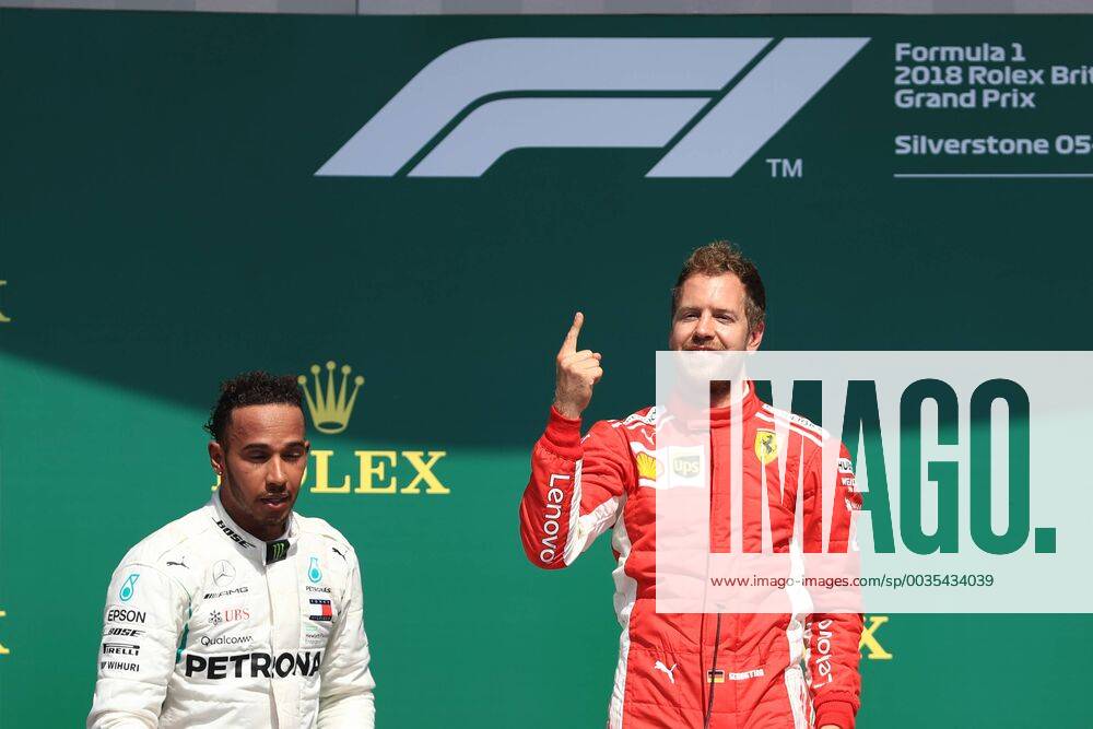 8th July 2018, Silverstone Circuit, Silverstone, England; British Formula One Grand Prix, Race Day; Scuderia Ferrari, Sebastian Vettel wins at Silverstone followed by Lewis Hamilton ActionPlus12045574 Octane