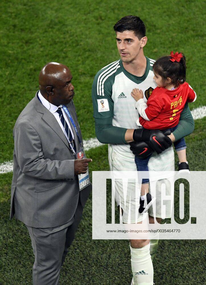Belgium s goalkeeper Thibaut Courtois and his daughter at the semi final match between the French national soccer team Les Bleus and Belgian national soccer team the Red Devils, in Saint-Petersburg, Russia, Tuesday 10 July 2018. LAURIExDIEFFEMBACQ x05382426x