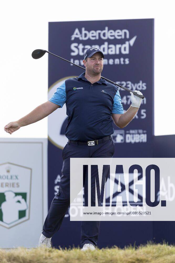 15th July 2018, Gullane Golf Club, Gullane, Scotland; Aberdeen Investments Scottish Open Golf, 4th round; Duncan Stewart singlas a ball to the right from his shot on the second tee ActionPlus12047881 AlanxRennie