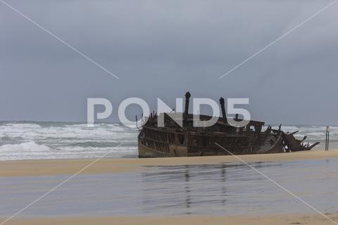 Ship wreck on beach of Fraser Island ship wreck, beach wreck, ship, beachscape, australia landscape, queensland, fraser island, k'gari, kgari, australia, australia ocean, ocean, ocean waves, beach landscape, crashing waves, exploring australia, waves, beach, Fraser Island (K'gari), No People