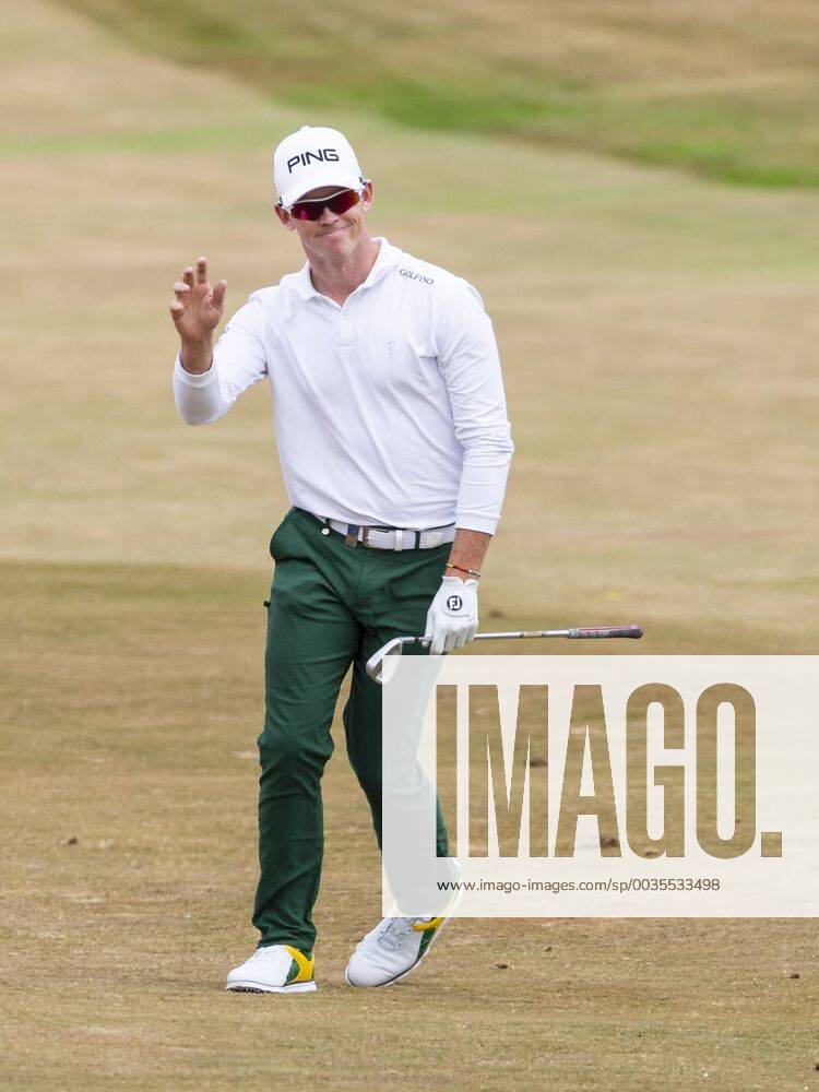 15th July 2018, Gullane Golf Club, Gullane, Scotland; Aberdeen Investments Scottish Open Golf, 4th round; Brandon Stone thanks the fans for their applause for his shot on the first fairway ActionPlus12047990 AlanxRennie