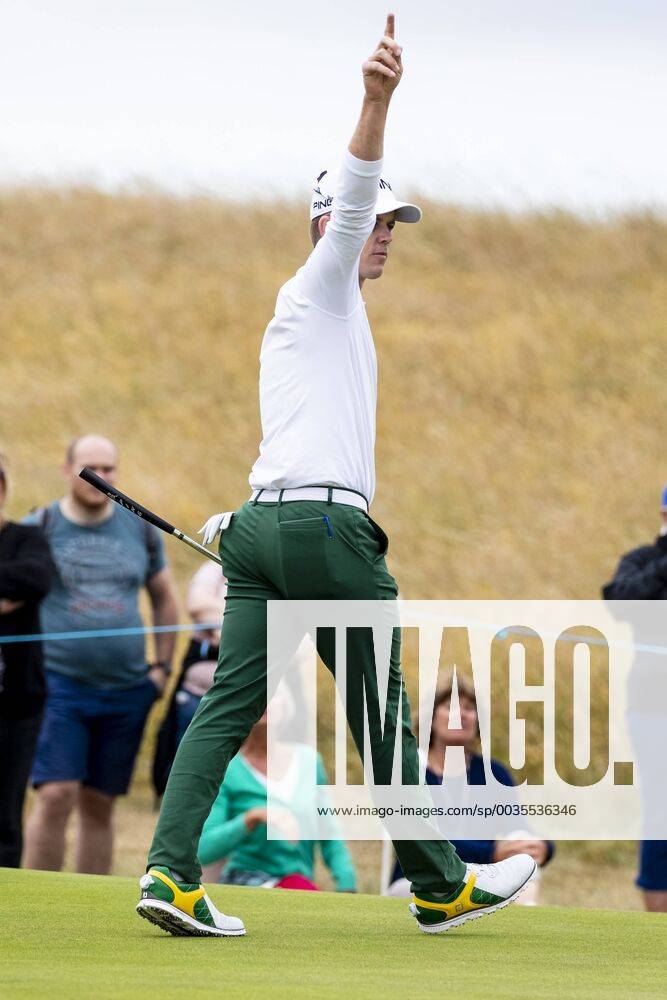 15th July 2018, Gullane Golf Club, Gullane, Scotland; Aberdeen Investments Scottish Open Golf, 4th round; Brandon Stone reacts to eagle putt on the 16th green as he headed for a closing round 60 ActionPlus12048144 AlanxRennie