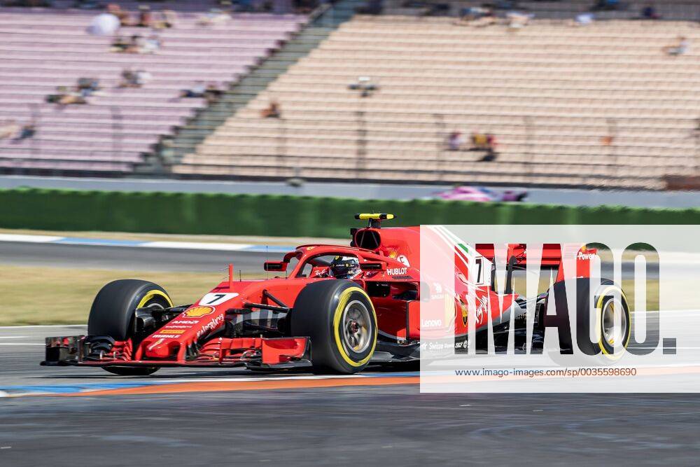 Motorsport: Formel 1, Saison 2018 2019, Training am Freitag, 20.07.2018 am Hockenheimring in Hockenheim (Deutschland). Kimi Raikkonen (Scuderia Ferrari) biegt auf die Start-Ziel-Gerade ein.