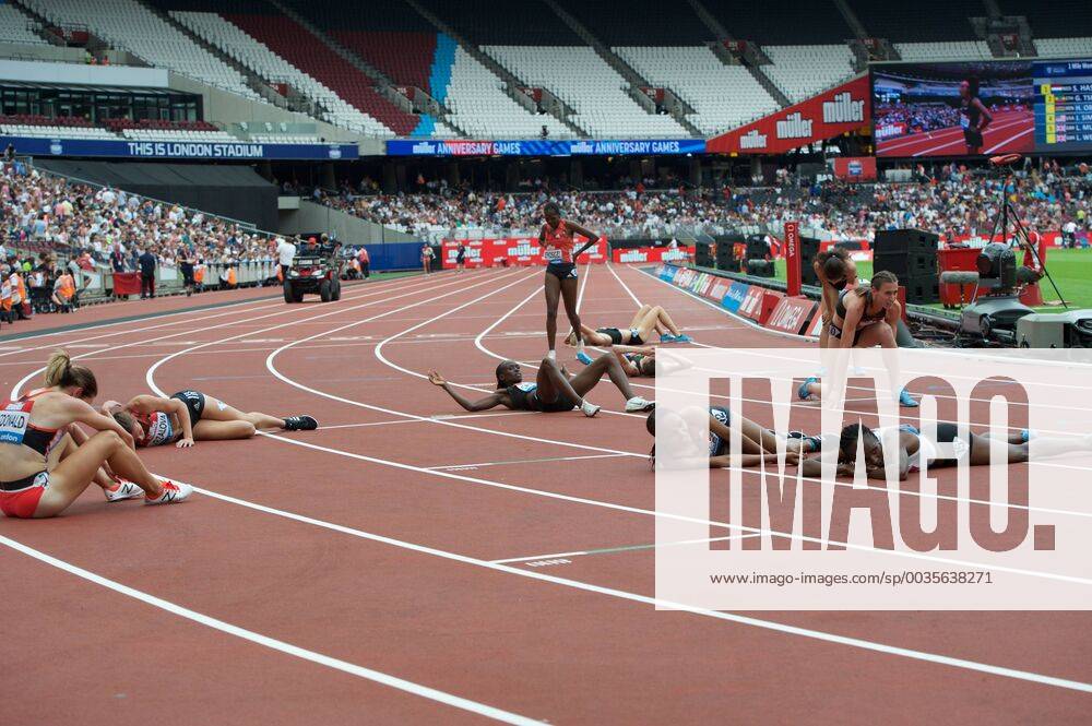 KW29 Muller Anniversary Games Competitors after the Millicent Fawcett mile race during the Muller Anniversary Games at the London Stadium, Stratford Content Not Available For UK Newspapers
