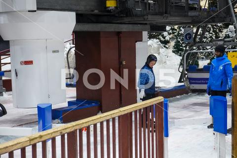 Dudai, UAE - March,20,2023: Attraction in the Mall of the Emirates "Ski Dubai" in Dubai, UAE, ski dubai, sport, mall of the emirates, ski, dubai, uae, slope, cold, united, snow, people, vacation, inside, city, styles, luxury, urban, mall, destinations, area, united arab emirates, emirates, tourism, arab, ski lift, snow sports, snow resort, winter activities, healthy, skiing, people skiing, unique building, travelling, landmark, dubai vacation, attractions
