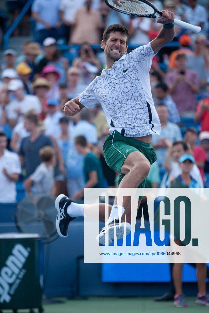 Cincinnati, OH, USA - Western and Southern Open Tennis, Cincinnati, OH - August 19, 2018 - Novak Djokovic celebrates after beating Roger Federer in the finals of the Western and Southern Tennis tournament held in Cincinnati. Djokovic won 6-3 6-3. - ZUMA Press Western and Southern Open Tennis - ZUMAn24_ 20180819_zaf_n24_090