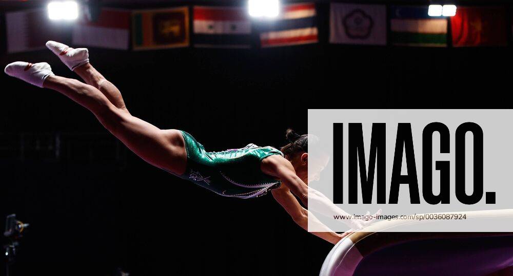 KW34 (180823) -- JAKARTA, Aug. 23, 2018 -- Oksana Chusovitina of Uzbekistan competes during the Artistic Gymnastics Women s Vault Final at the Asian Games 2018 in Jakarta, Indonesia on Aug. 23, 2018. ) (SP)INDONESIA-JAKARTA-ASIAN GAMES-ARTISTIC GYMNASTICS WangxLili