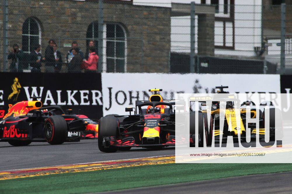 Photo4 LaPresse 25 08 2018 Spa - Francorchamps, Belgium Grand Prix Formula One Belgium 2018 In the pic: Max Verstappen (NED) Red Bull Racing RB14, Daniel Ricciardo (AUS) Red Bull Racing RB14 , Nico Hulkenberg (GER) Renault Sport F1 Team RS18