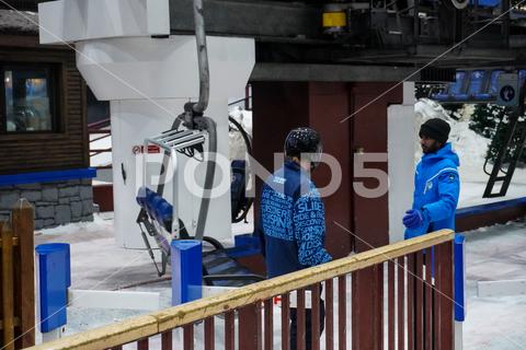 Dudai, UAE - March,20,2023: Attraction in the Mall of the Emirates "Ski Dubai" in Dubai, UAE, ski dubai, sport, mall of the emirates, ski, dubai, uae, winter, slope, cold, united, snow, people, vacation, inside, city, styles, luxury, urban, mall, destinations, area, united arab emirates, emirates, tourism, arab, ski lift, snow sports, snow resort, winter activities, healthy, skiing, people skiing, unique building, travelling, landmark, dubai vacation, attractions