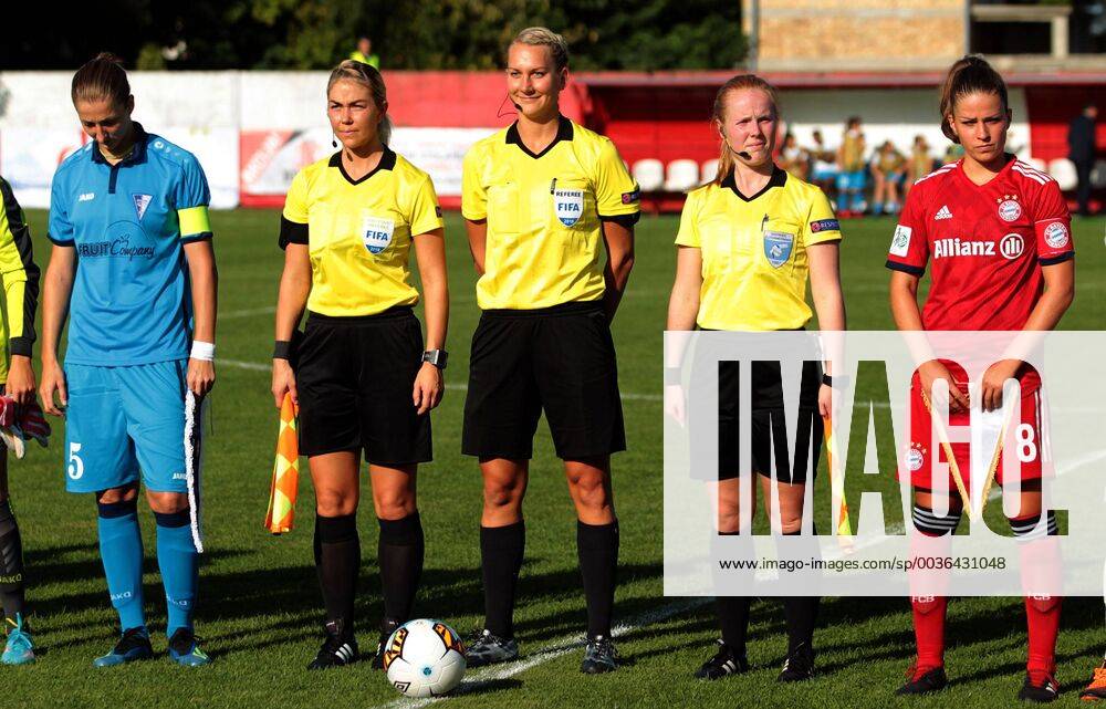 Subotica(Serbia) ZFK Spartak Subotica-FC Bayern München UEFA women s football champions league round of 32 Tess Olofsson(3L) Swedish referee with assistants Josefin Aronsson,Emelie Elfstrand between Melanie Leupolz(R) FC Bayern München, Violeta Slovic(L) ZFK Spartak :